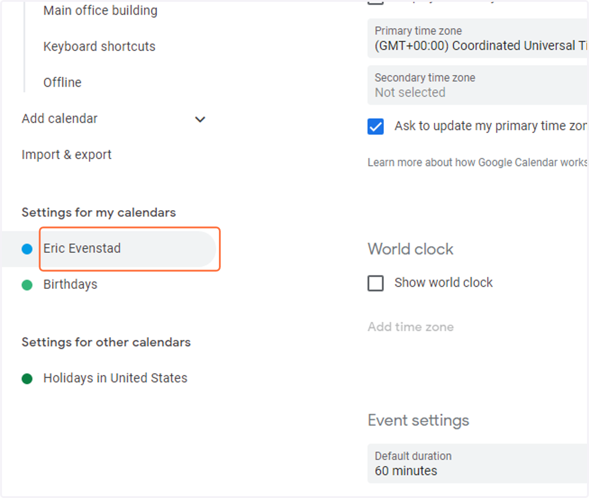 Click on the calendar that you want to edit