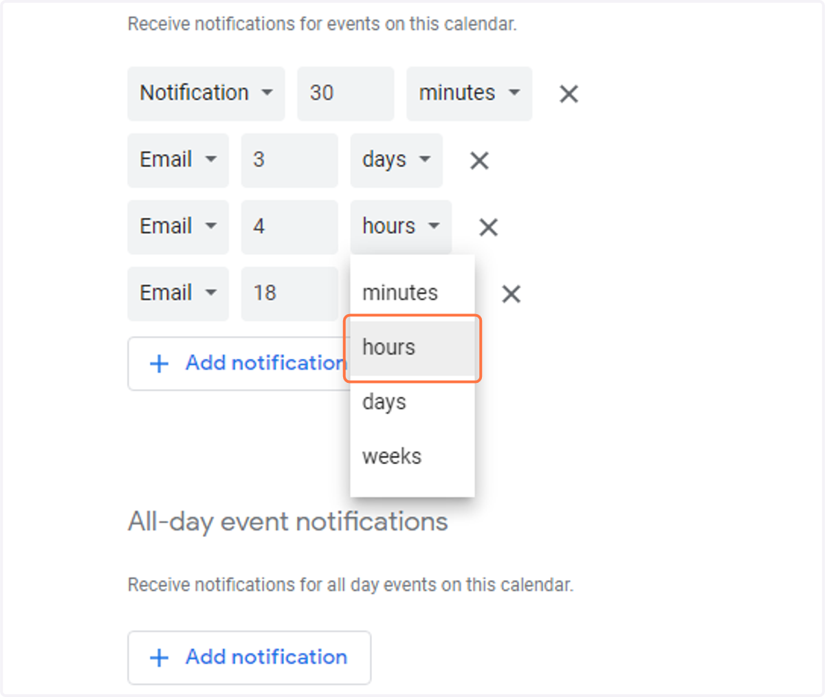 Once you're done, these notification settings will automatically appear on each new calendar event that you create.
