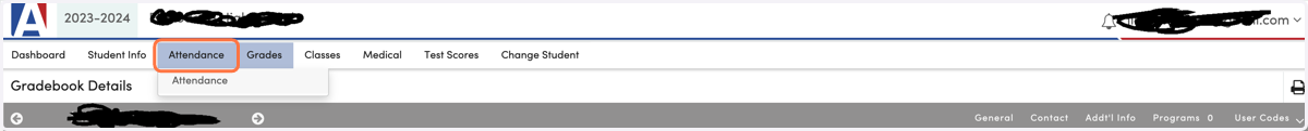 Click on the Attendance tab to see your student's period attendance.