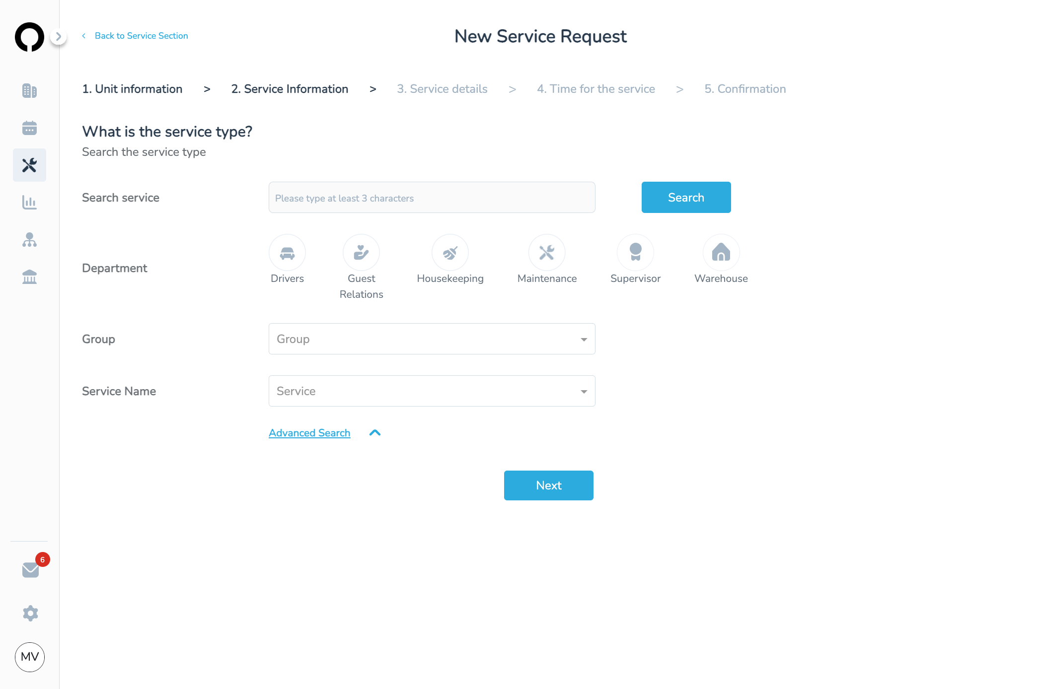 Add new service > select the unit > choose Guest Relations Department: