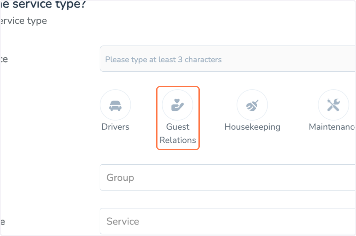 Add new service > select the unit > choose Guest Relations Department: