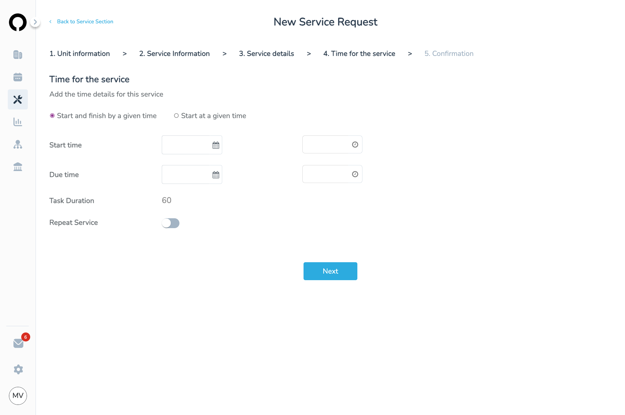Then select the date and time when the service should take place