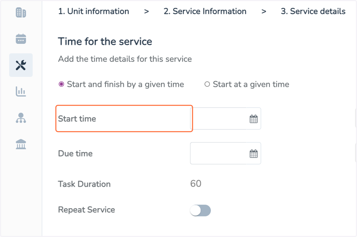 Then select the date and time when the service should take place