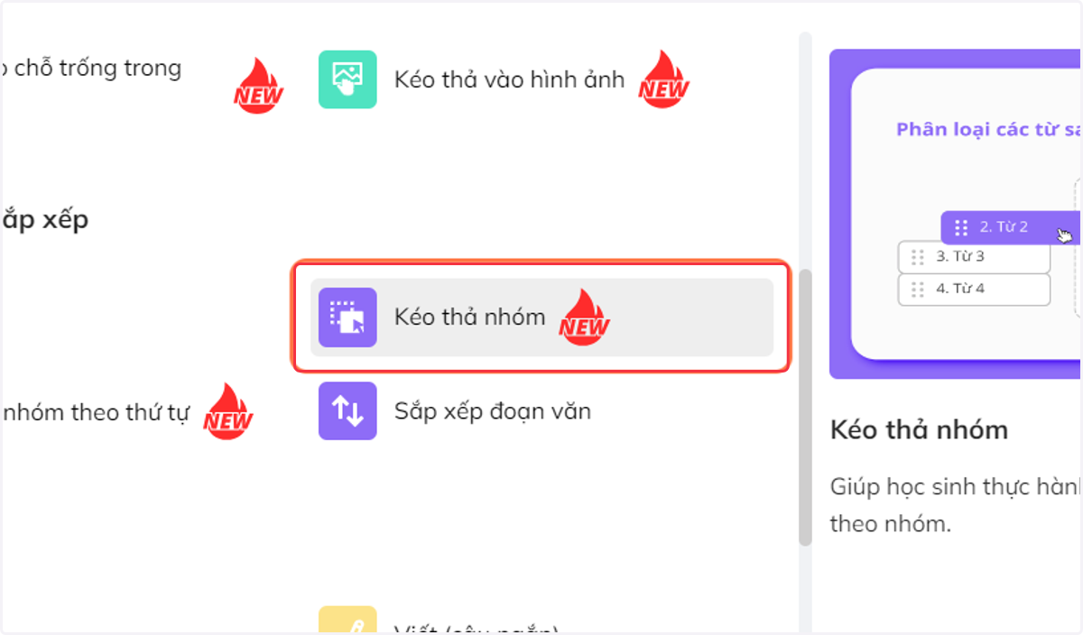 Nhấn chọn "Kéo thả nhóm"
