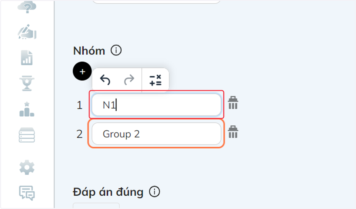 Nhập tên các nhóm vào ô trống