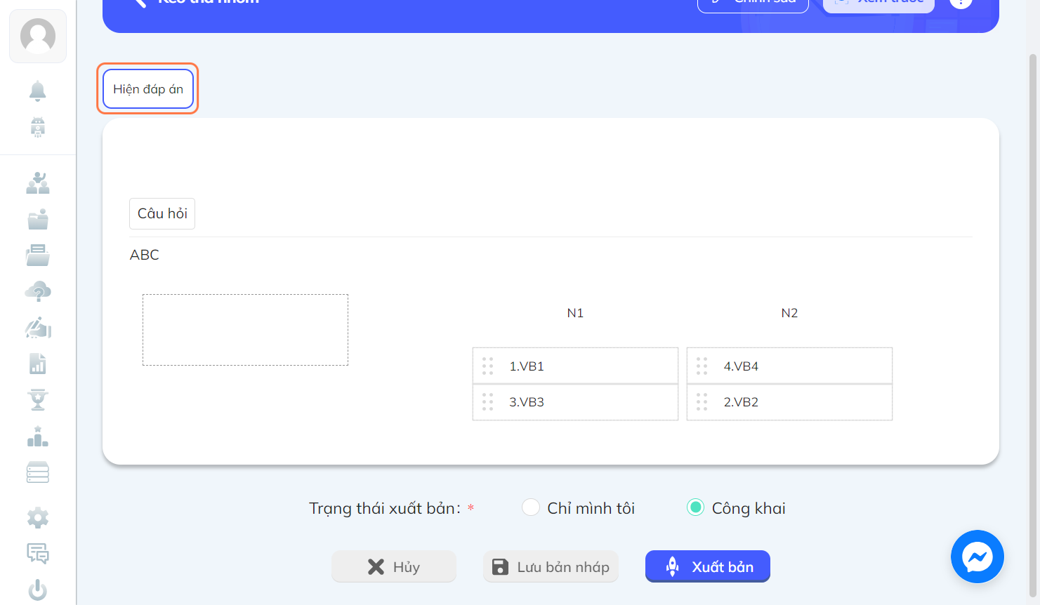 Nhấn chọn "Hiện đáp án" để kiểm tra đáp án
