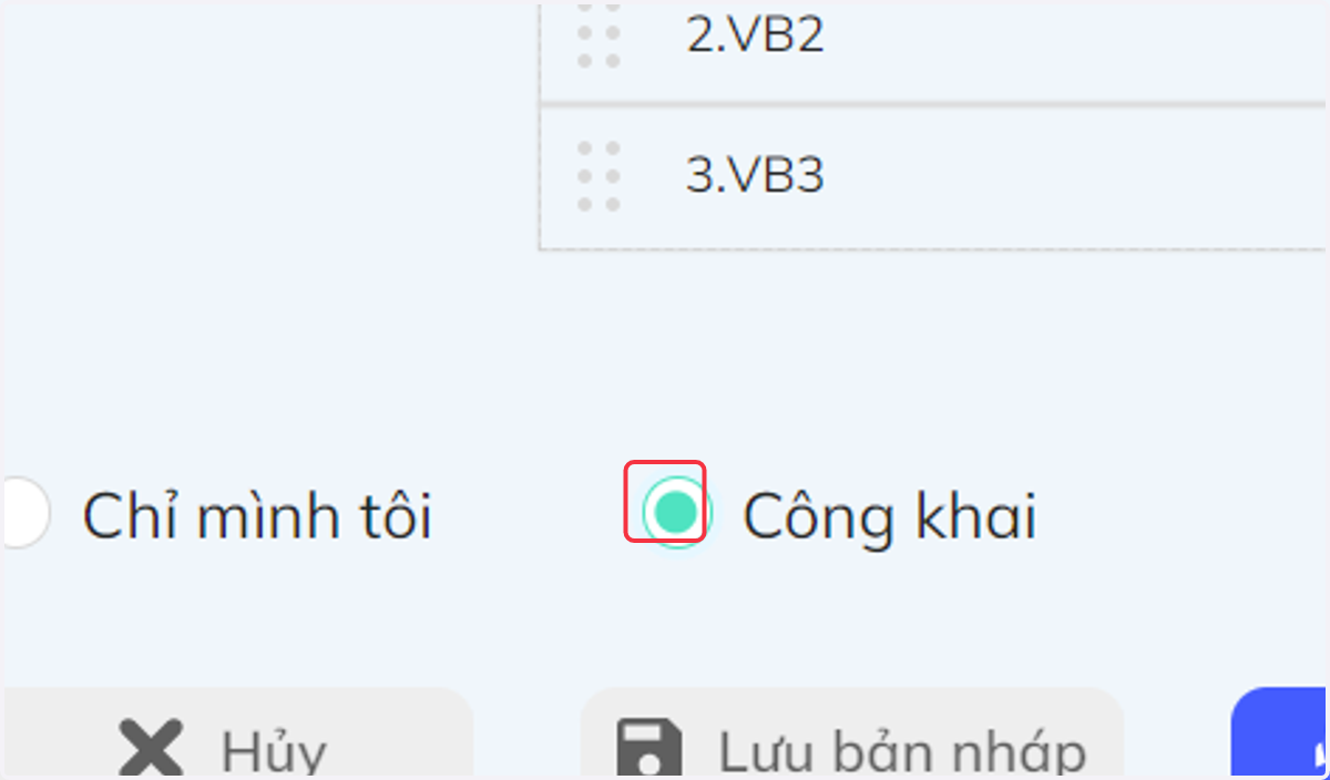 Nhấn chọn "Công khai" để ai cũng thấy được câu hỏi