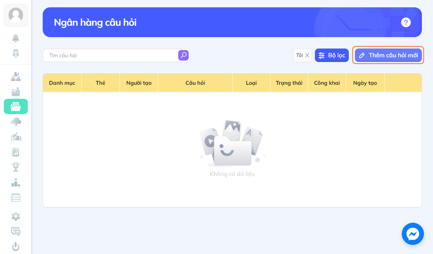 Nhấn chọn "Thêm câu hỏi mới" để chọn dạng câu hỏi