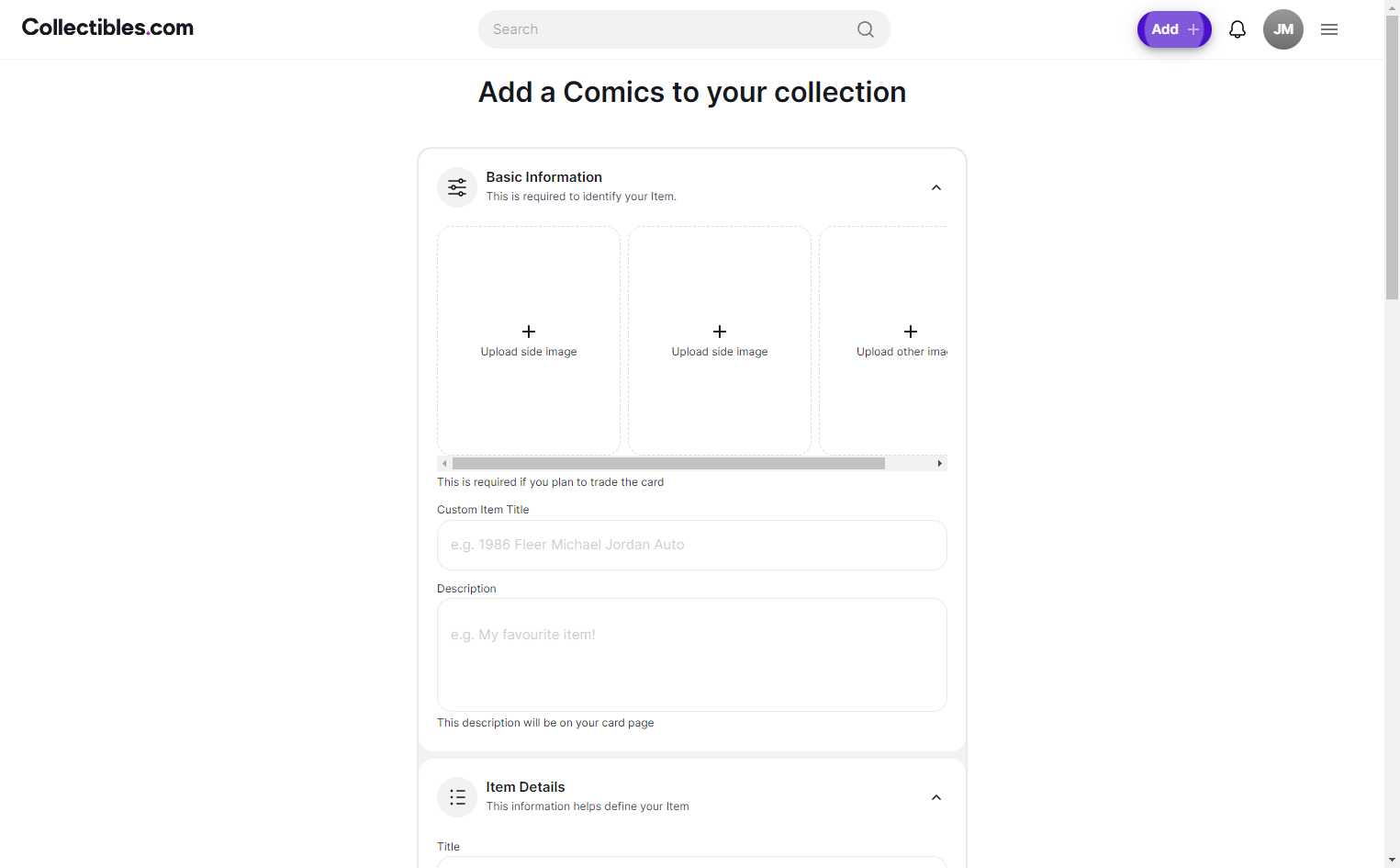Enter the required details of the item.