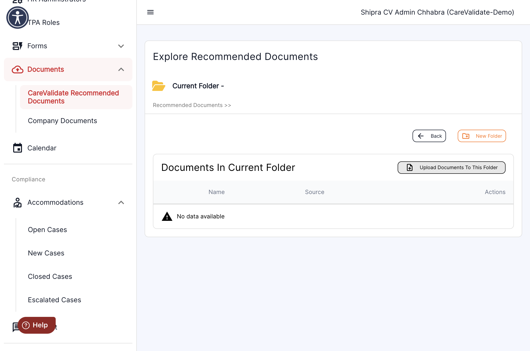 Click on upload documents to save files in this folder.