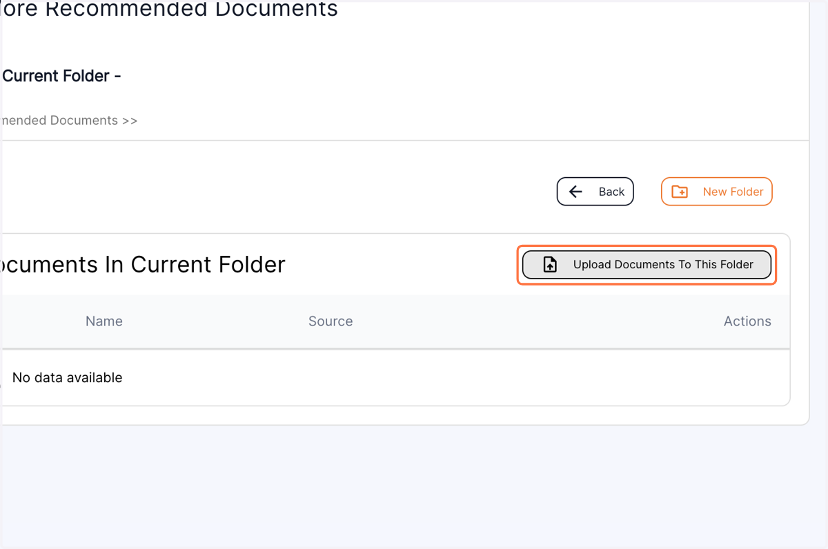 Click on upload documents to save files in this folder.