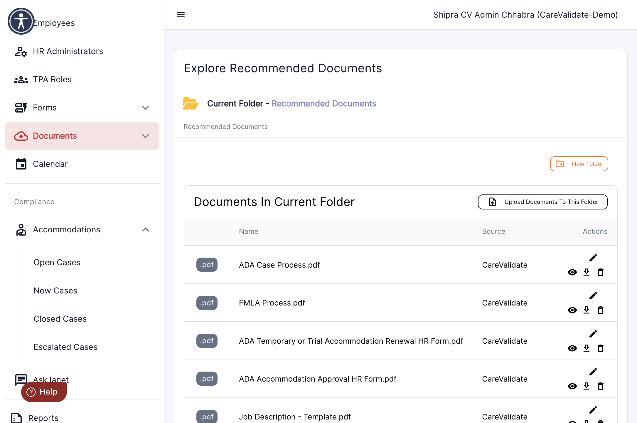 Click on the "Documents" menu in the left panel of the dashboard.