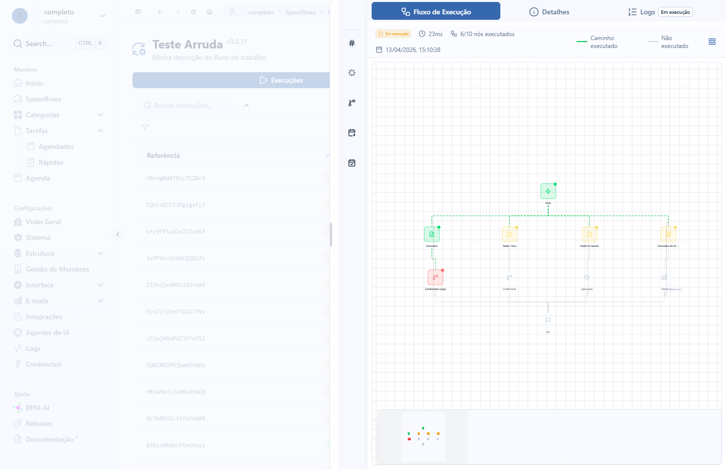 Na tela do canvas, o fluxo será reorganizado em formato de diagrama vertical