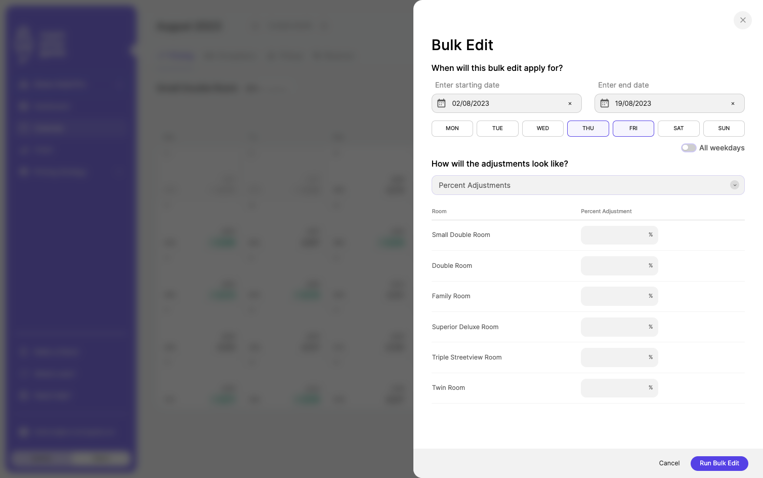 Choose the adjustment type by clicking on the drop-down "Percent Adjustments"