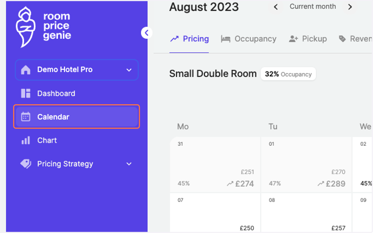 Click on "Calendar" in the navigation bar
