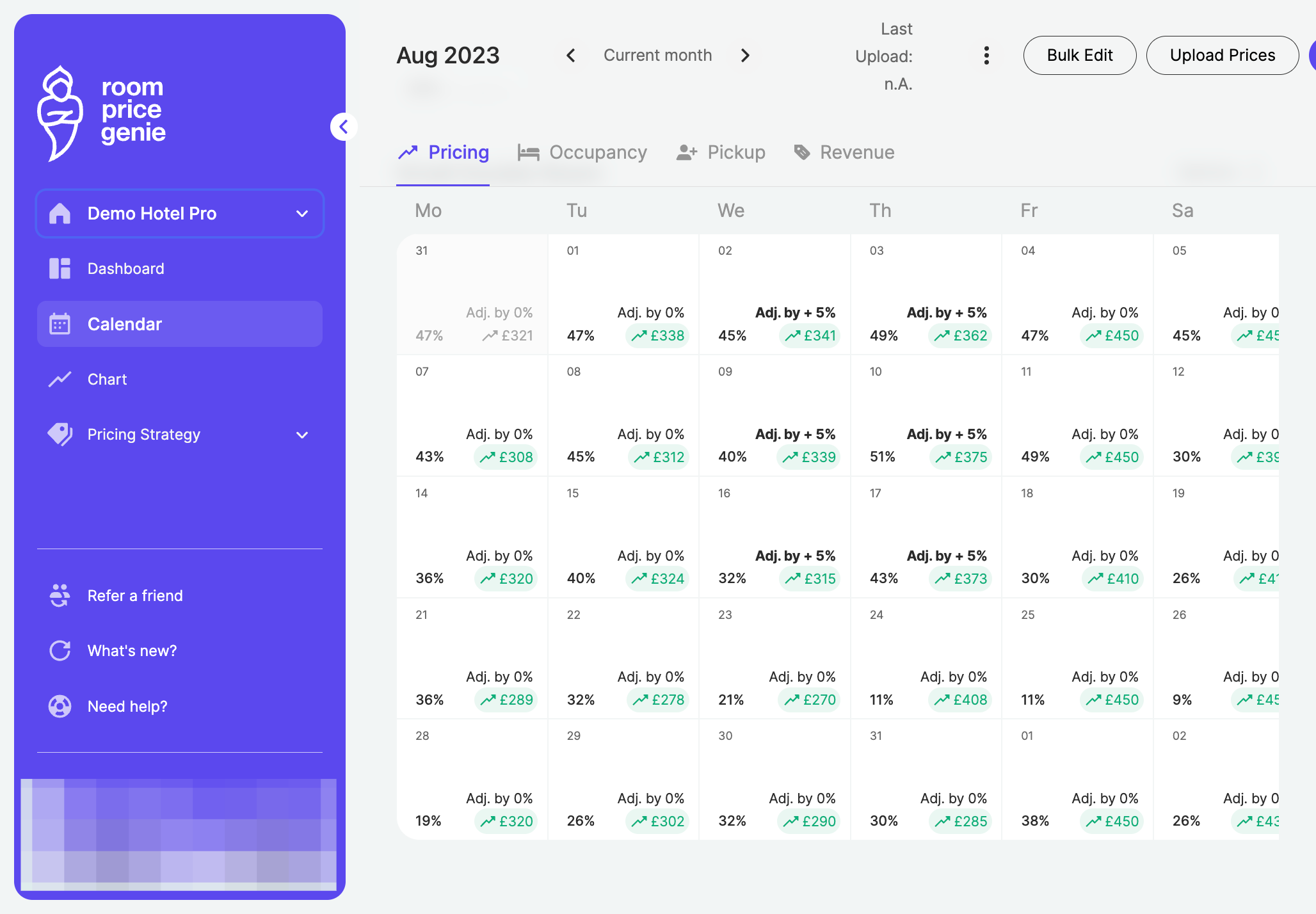See your price changes reflected in the calendar. The bold numbers show you the days on which you have made a manual adjustment.