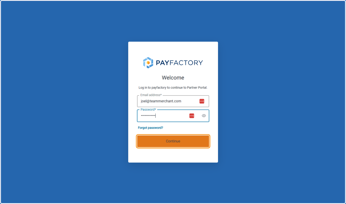 Enter Your Login Email and Password then Click on Continue