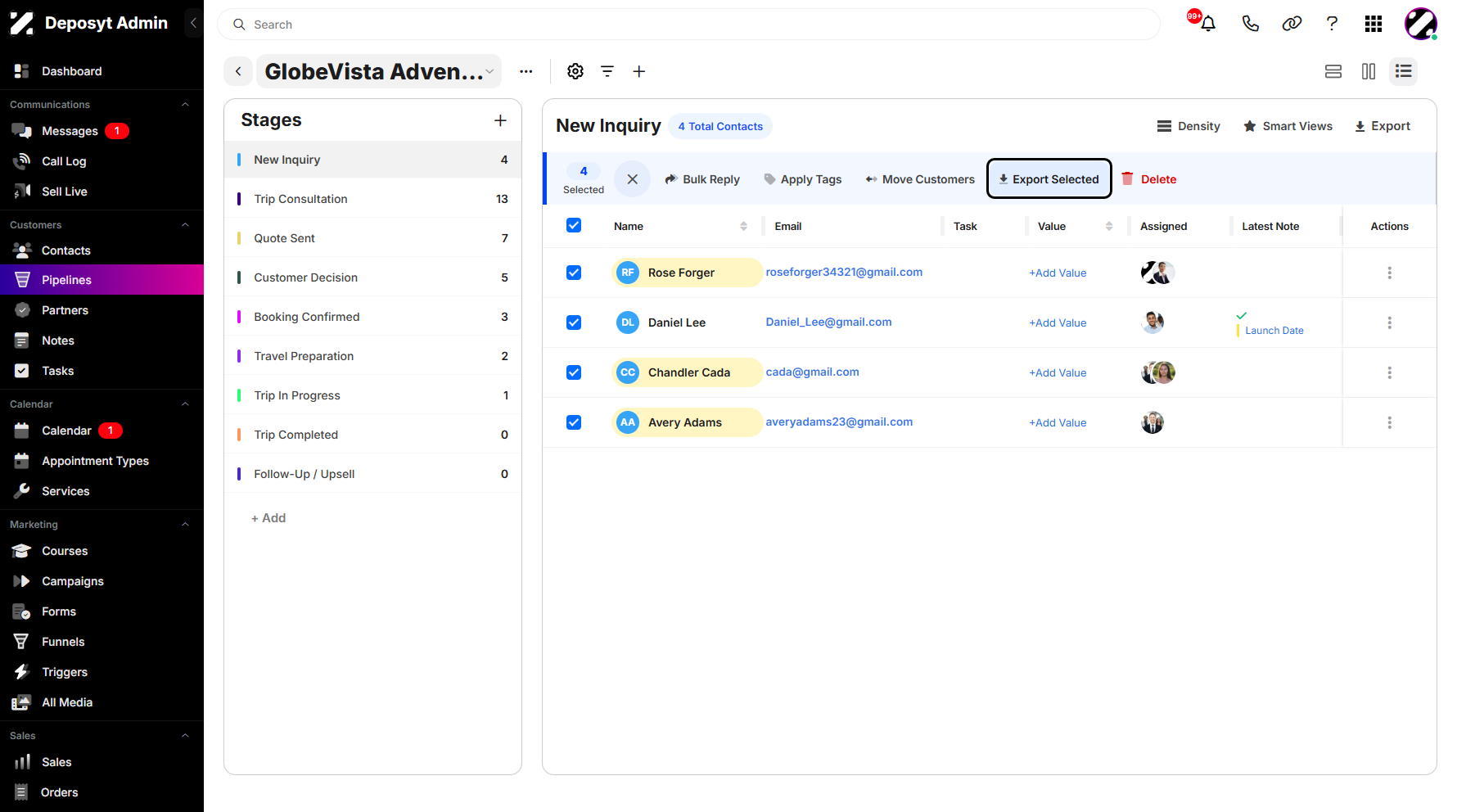 Step 12: Click on Export Selected to continue.