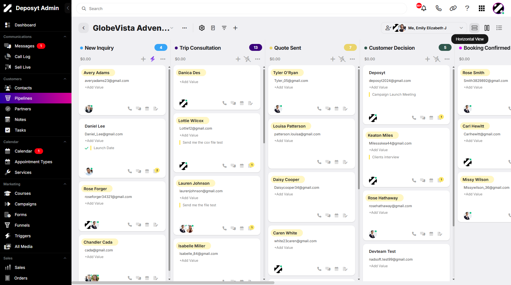Step 2: Hover over and click the Horizontal View button.