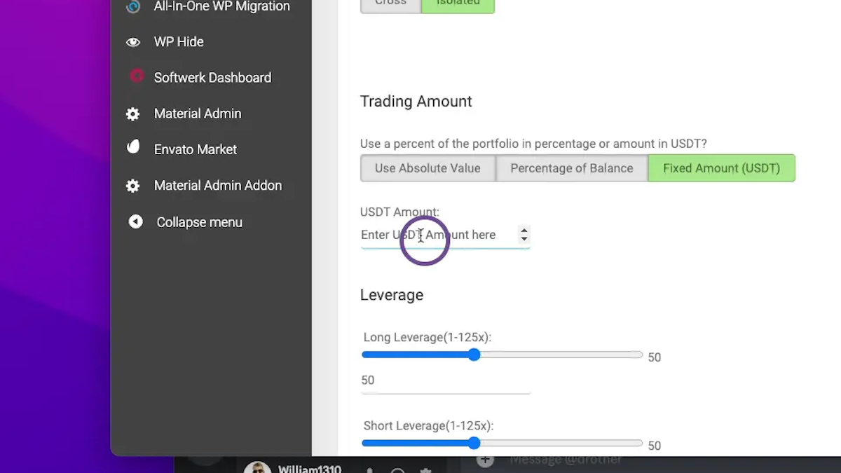 Select Trading amount based on Strategy you are using % Or Fixed USDT