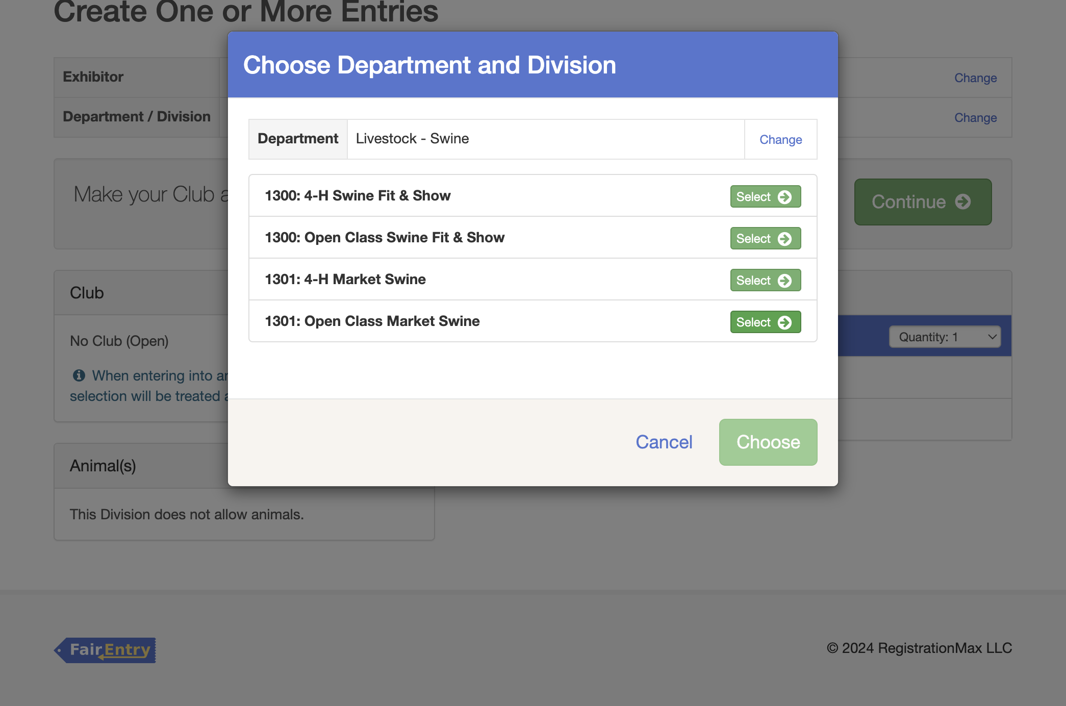 Pick your division 4-H Exhibitors: Please only select 4-H classes for 4-H Projects!