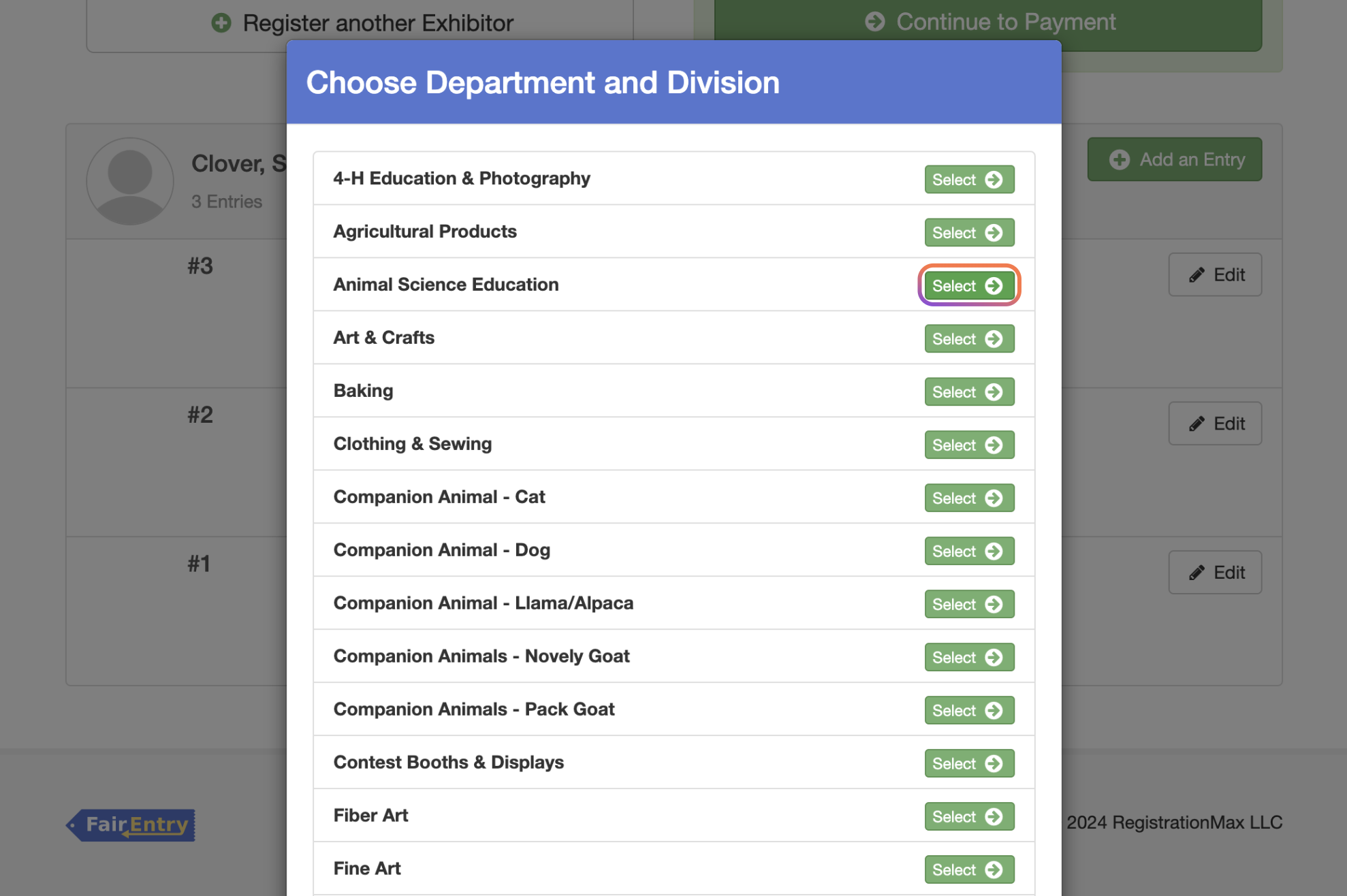 Select your new department to register for