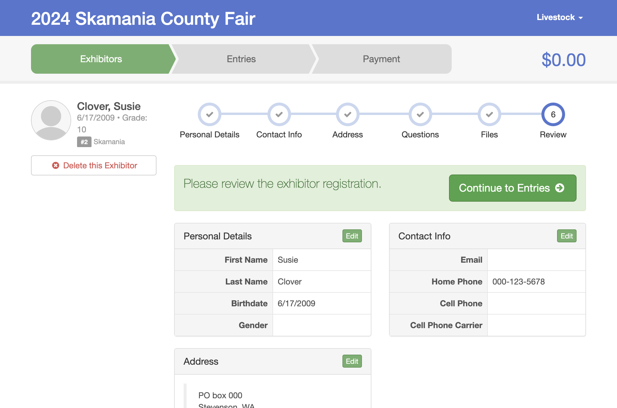 Click on Continue to Entries