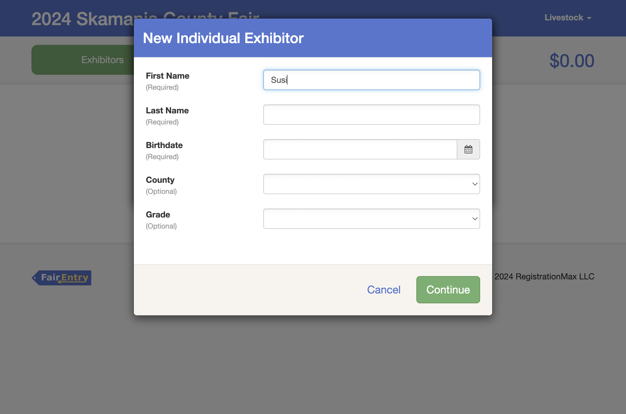 Enter your first exhibitor's information.