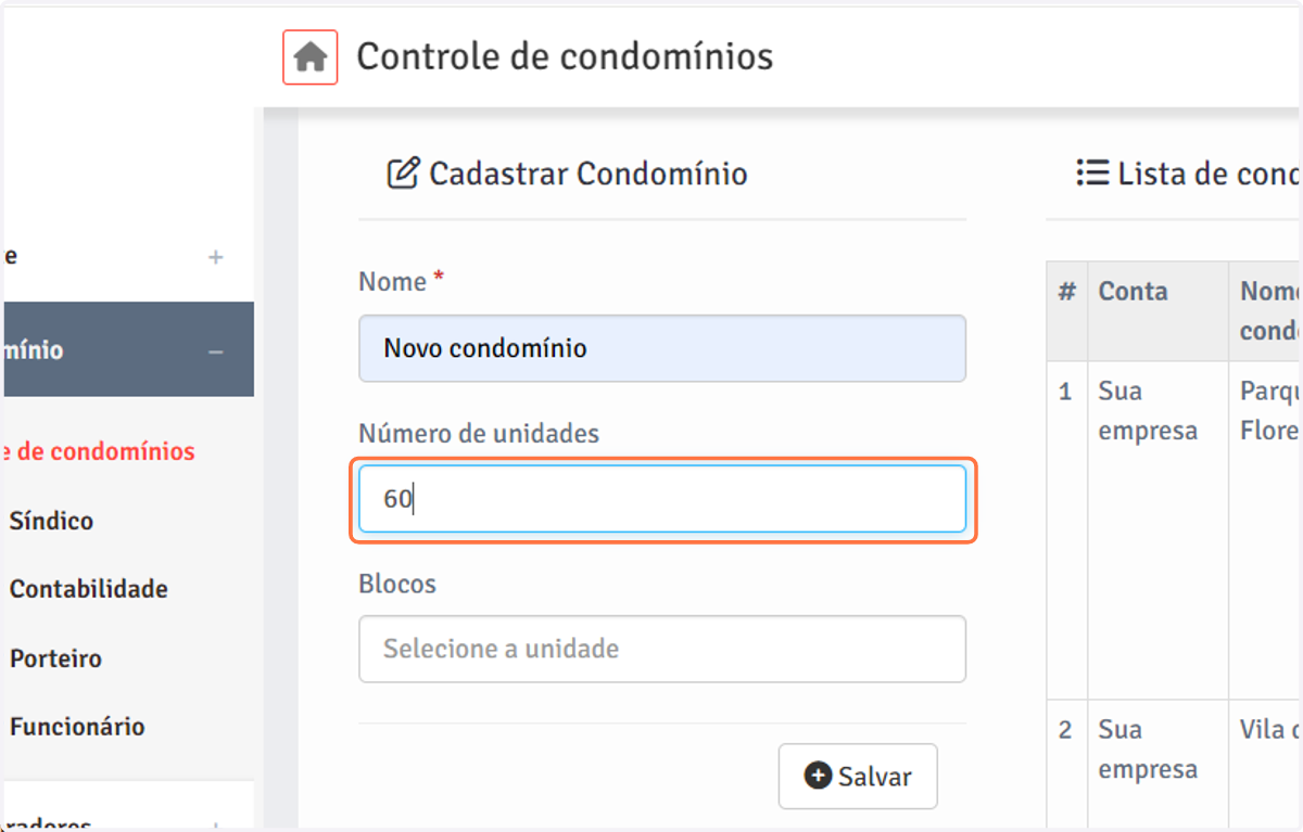 Informe o número total de unidades.
