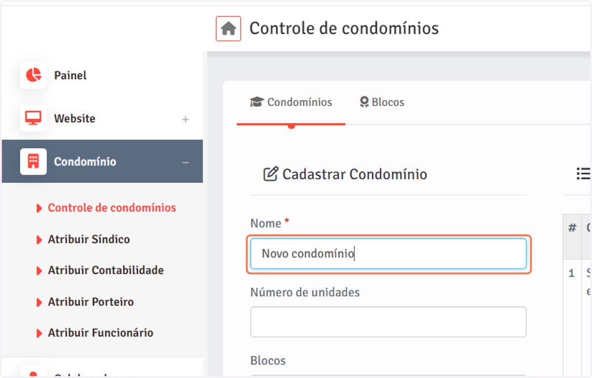 Insira o nome do condomínio.
