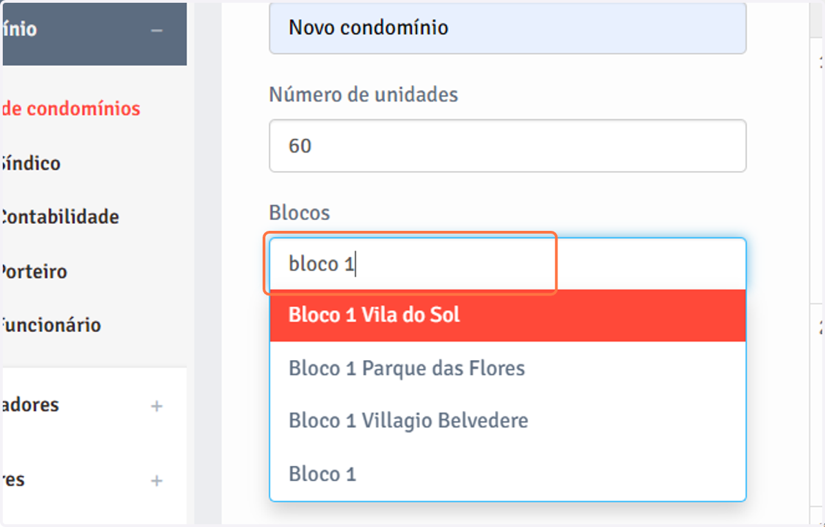 Se você cadastrou blocos anteriormente, localize-os.