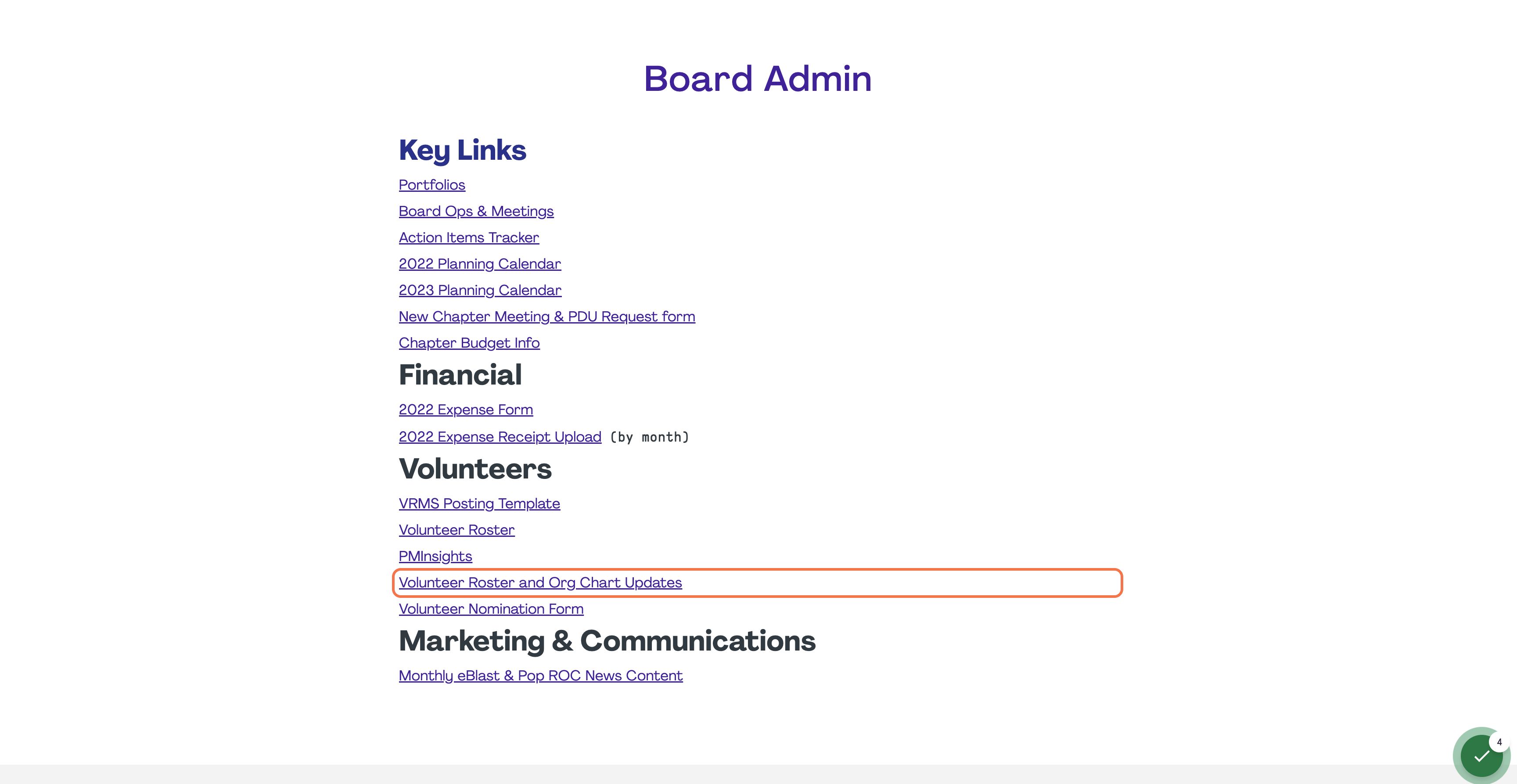 Click on Volunteer Roster and Org Chart Updates