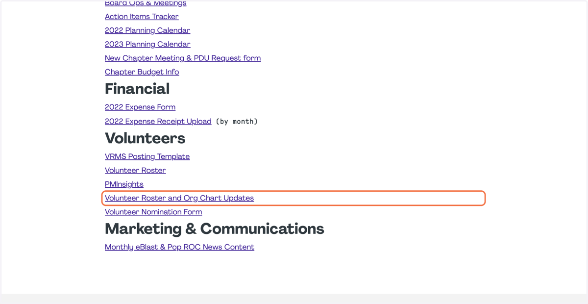 Click on Volunteer Roster and Org Chart Updates