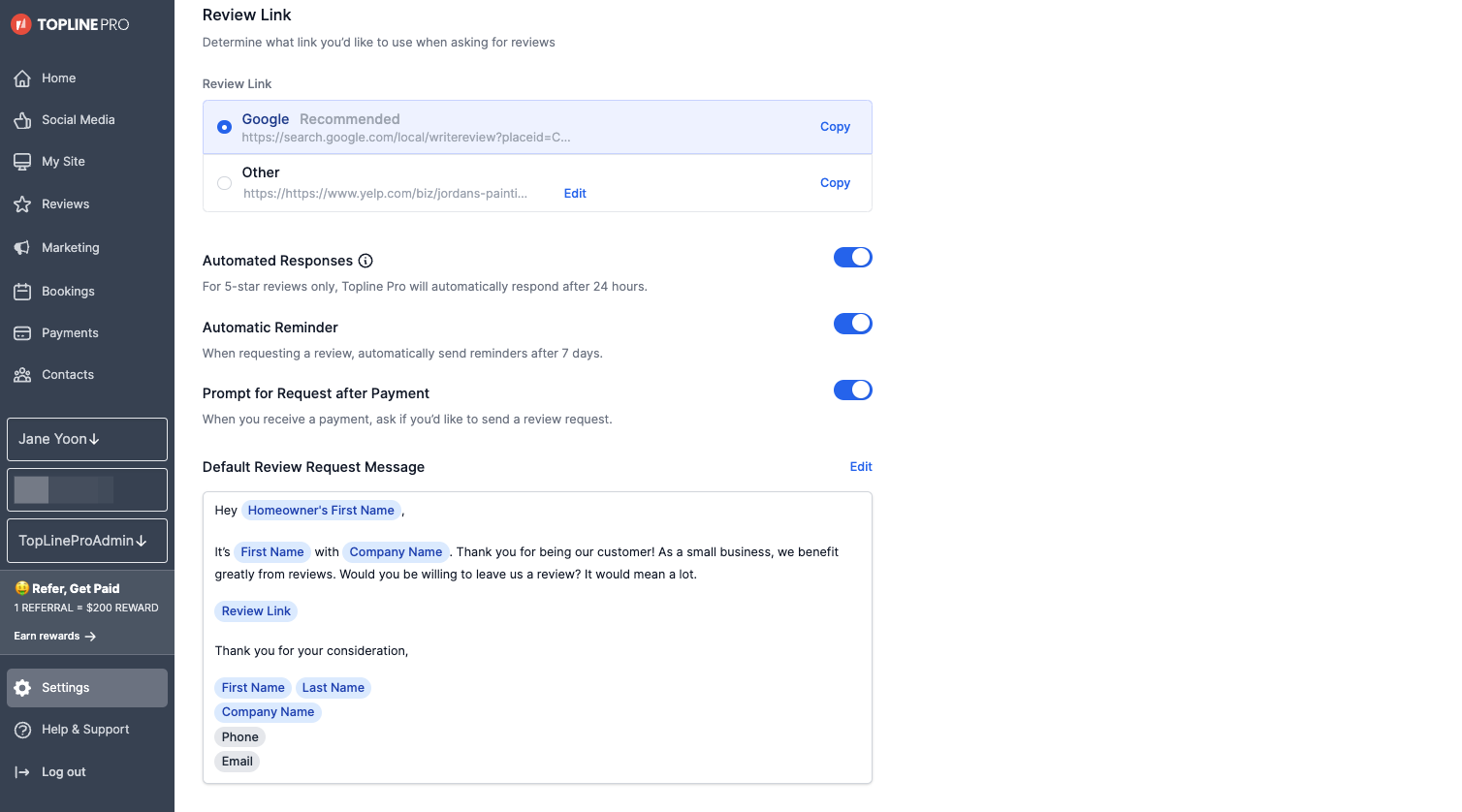 Click on Default Review Request Message and click Save when you're done editing
