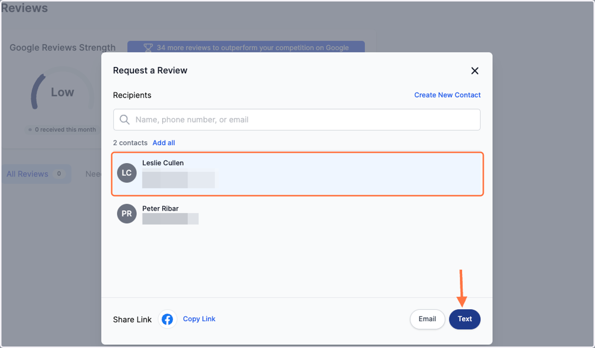 Select who you want to request from and the method of delivery (Email or Text)