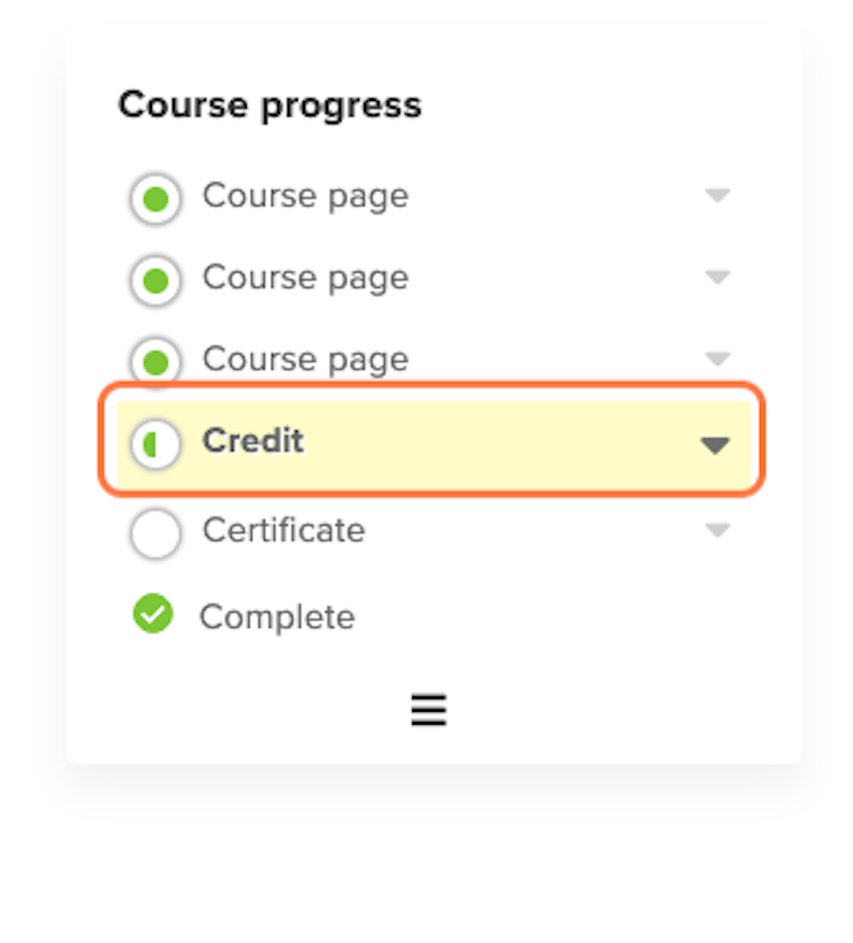 After completing all required content for the event or activity, navigate to the "Credit" object.