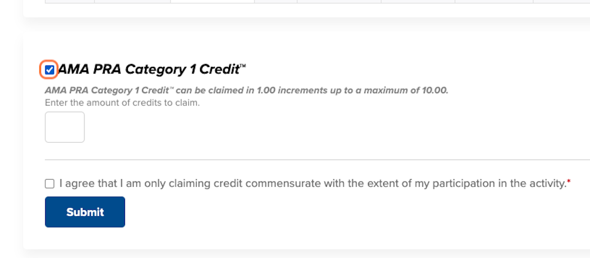 Choose the applicable credit type you wish to claim.