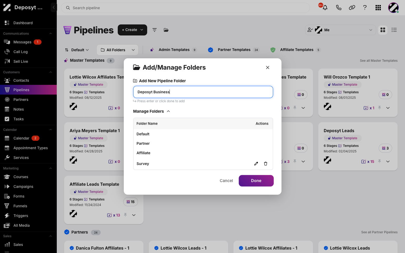Step 5: When you are finished managing your folders, click Done.