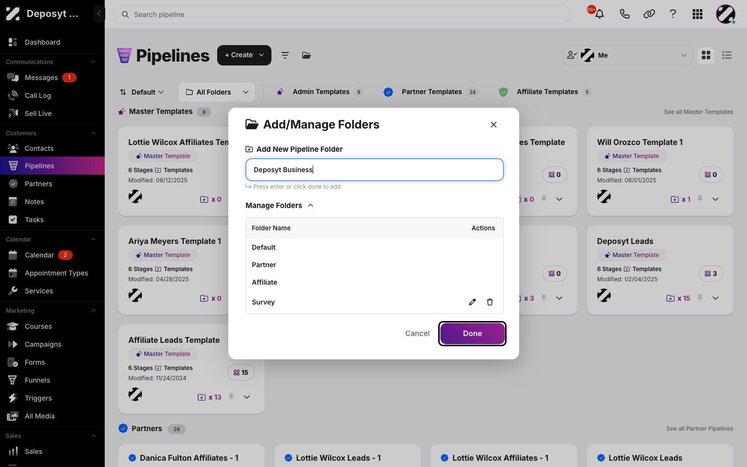 Step 5: When you are finished managing your folders, click Done.