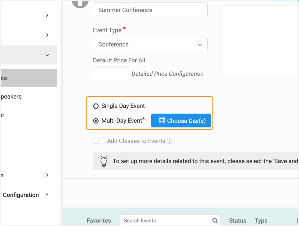 Click on Single Day or Multi-Day Event