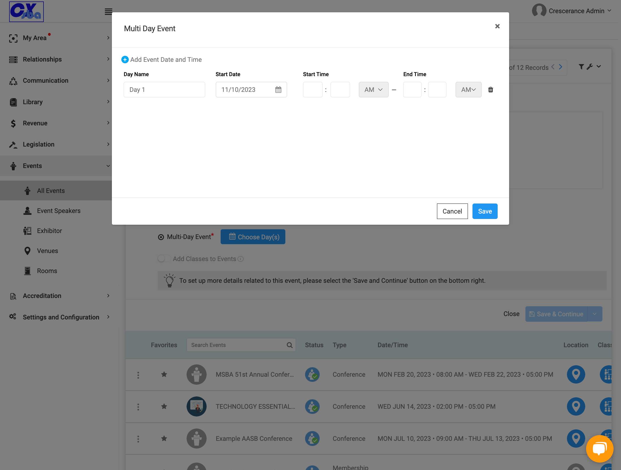 For Multi-Day, add your dates and times