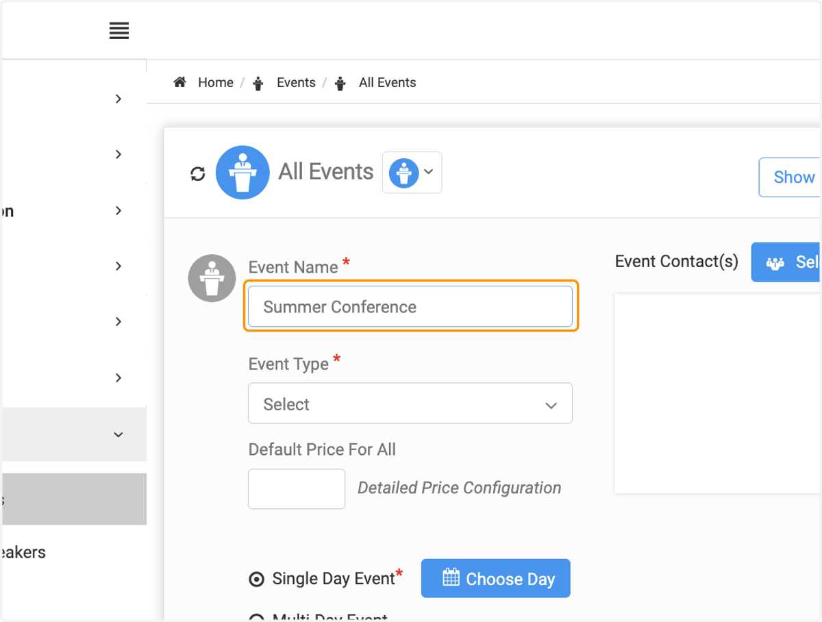 Type the name of your event
