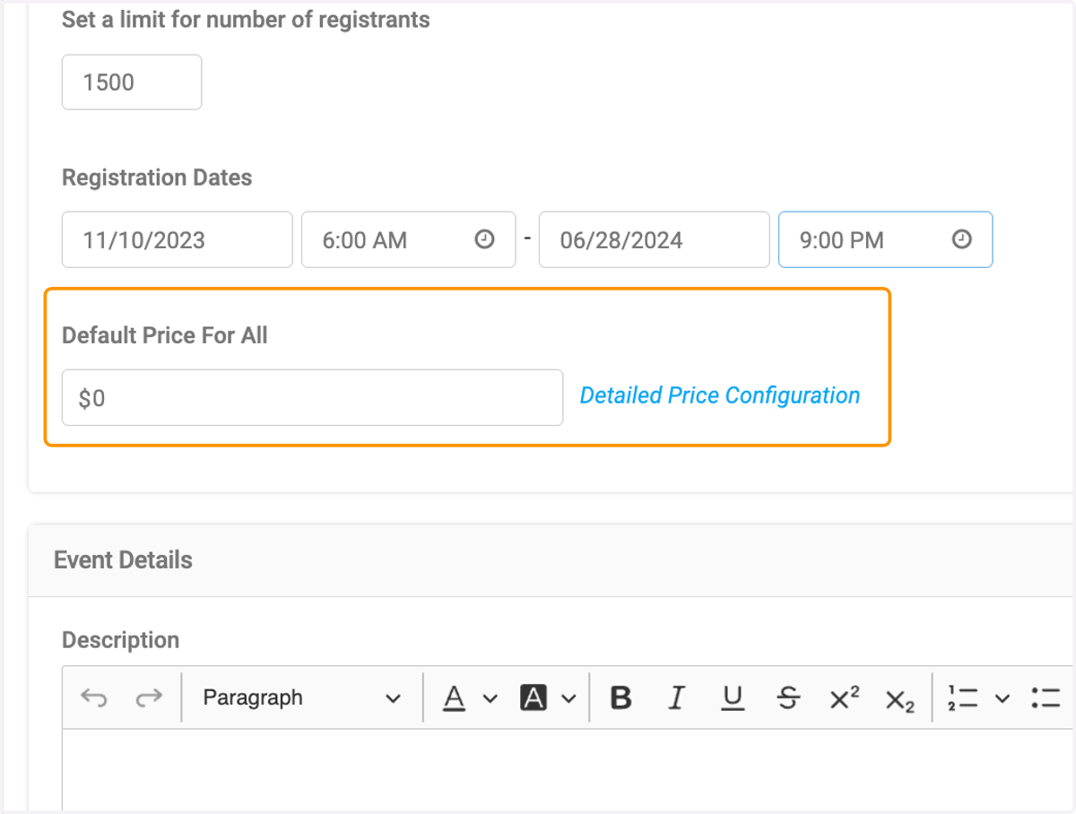 Enter a default price or leave blank to set pricing rules