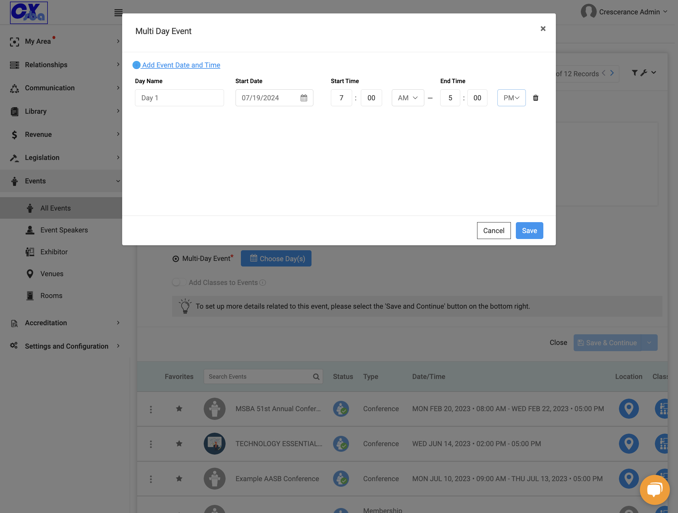 Click on Add Event Date and Time to add additional dates/times