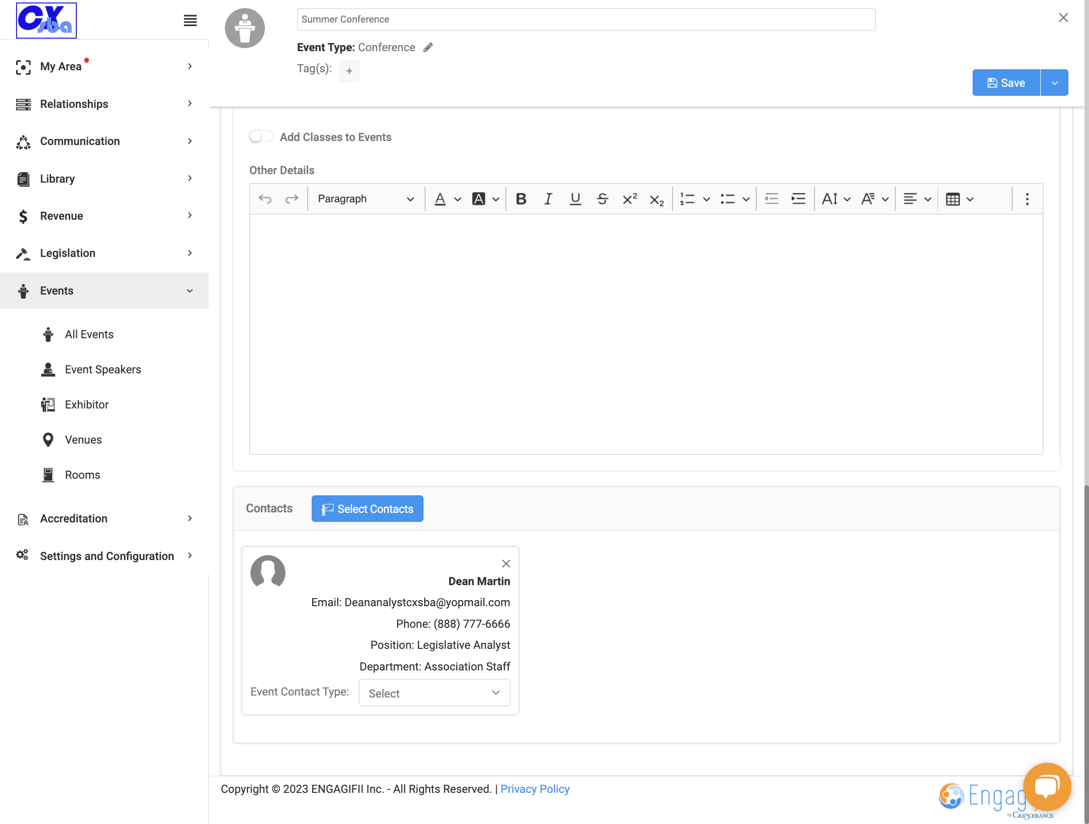 Type your event description in the text box