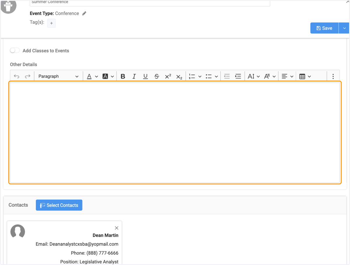 Type your event description in the text box