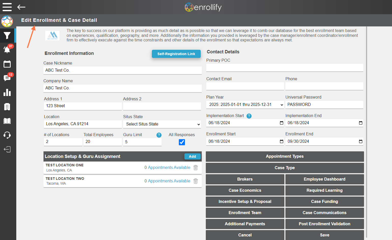 To resend a communication first navigate to the 'Edit Enrollment & Case Detail' page.