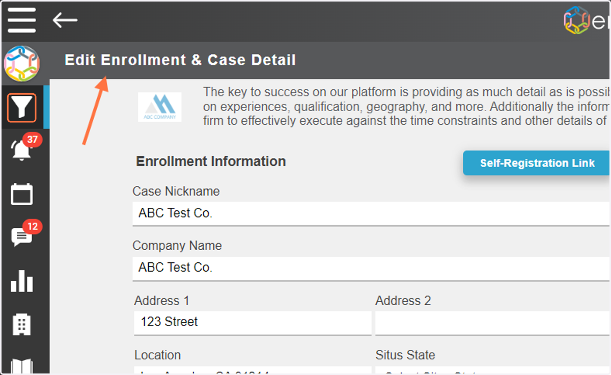 To resend a communication first navigate to the 'Edit Enrollment & Case Detail' page.