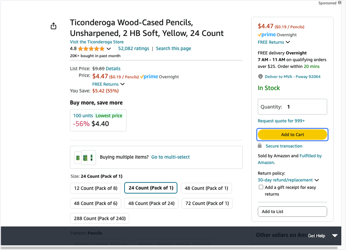 Click on Add to Cart