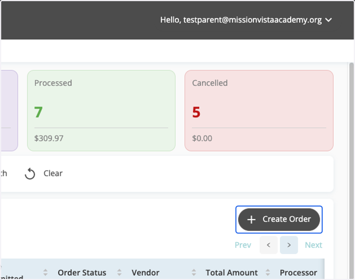 Click Create Order